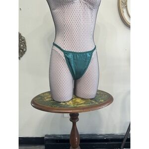 Vintage Y2K Emerald Green Satin Thong Panties - Small